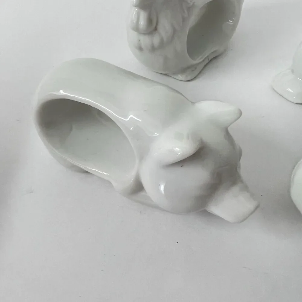 Vintage 1984 White Ceramic Farm Animal Napkin Rings Holders Set 4 Japan
